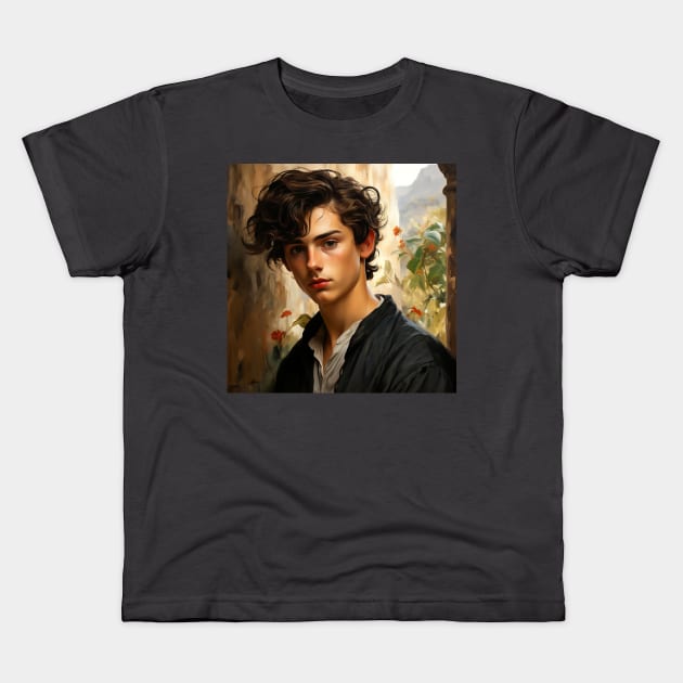 Painting of amazing Timothee Chalamet Kids T-Shirt by NinjadesignShop